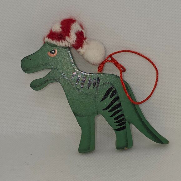 Set of 4 Wooden Christmas Animal Ornaments - Giraffe, Monkey, Lion & Dinosaur - Picture 9 of 15